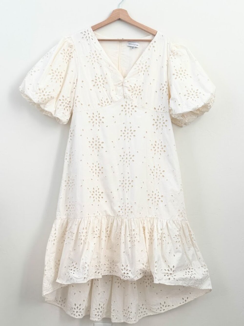 Gibson Latimer Eyelet Cotton Hi Low Dress Cream XXL Coastal Cottagecore - Picture 2 of 8